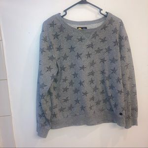 Life is Good Size M Medium Grey Star Print Long Sleeve Sweater Women's.